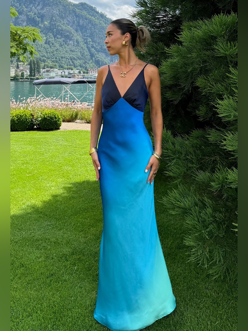 12th tribe Mirabella Blue Satin Sorbet Maxi Dress NWT✨